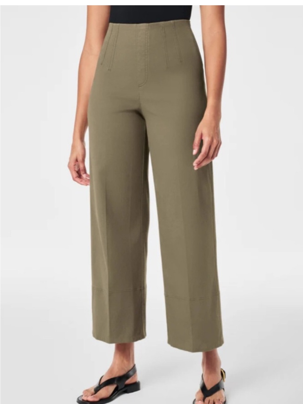 Spanx NWT Stretch Twill Cropped Wide Leg Tuscan Olive Pants , Size Large Petite